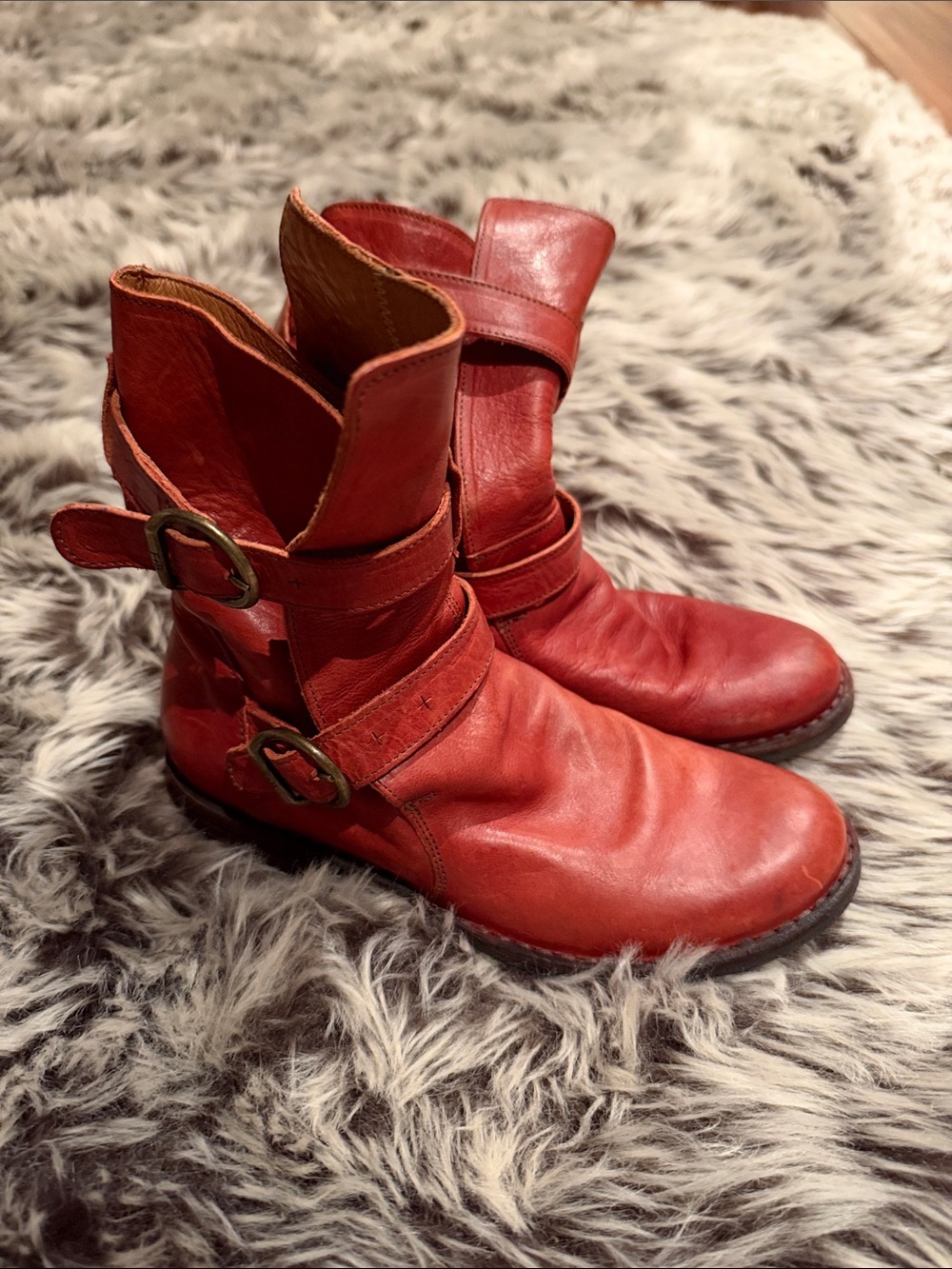 Fiorentini + Baker Red Leather Buckle Ankle Boots